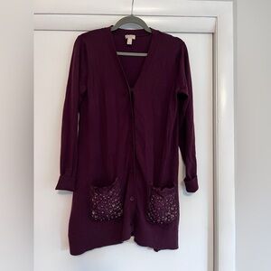 LOGO Lavish by Lori Goldstein Knit Cardigan with Pocket Embellishment